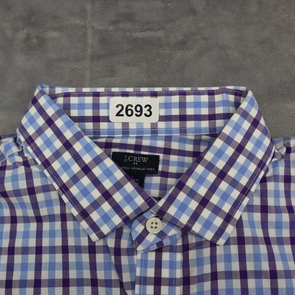 J Crew Shirt Mens L 16 16.5 Purple Plaid Thompson Long Sleeve Button Up Dress - Picture 9 of 16